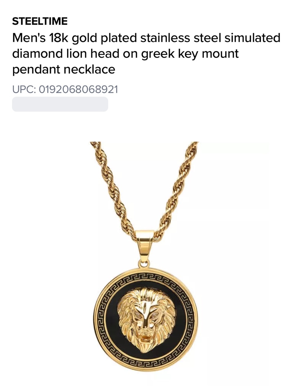 STEELTIME 18k Gold-Plated Lion Head Pendant Necklace - Black & Gold